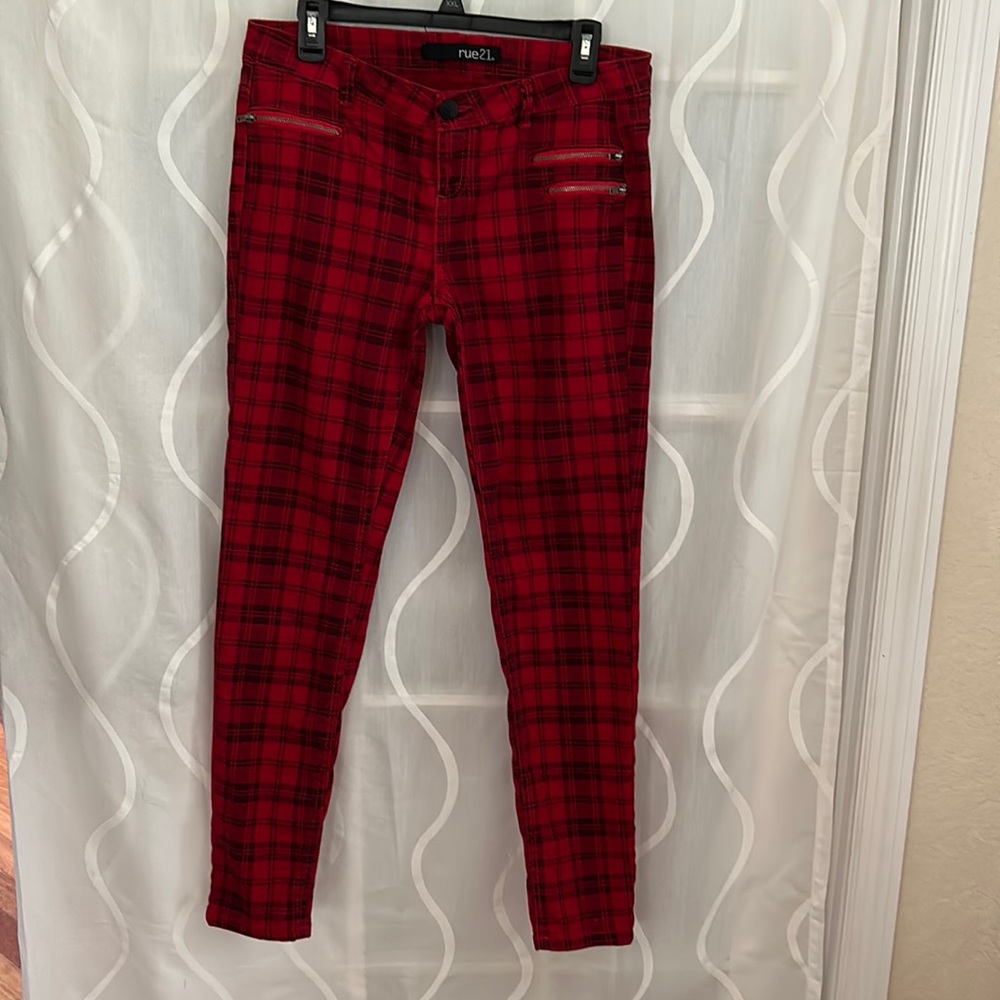 Rue 21 Red & Black Plaid Skinny Leggings, Size 9/10